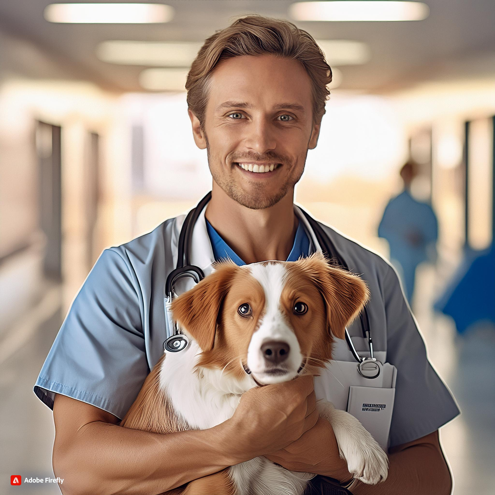 Firefly an image with a vet doctor holding dog in the hospital 88525 Vet holding a dog