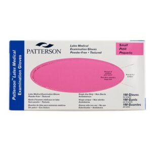 Patterson Latex Powder-Free Exam Gloves Small 6 6-1/2, Pink Box, 100/Box