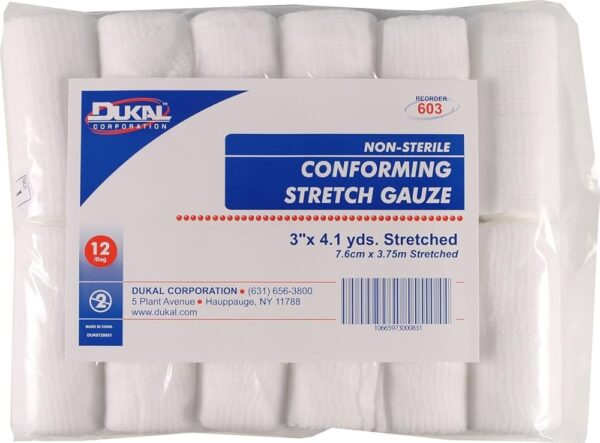 Stretch Gauze Bandage Roll: Non-Sterile, 3"x 4.1 yds, 12 Count