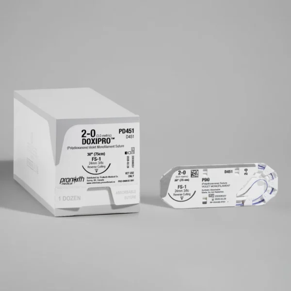 PDO Monofil Absorbable Suture: 2-0, FS-1 (24mm), 3/8 Reverse Cut, 30", Violet, 12 Count